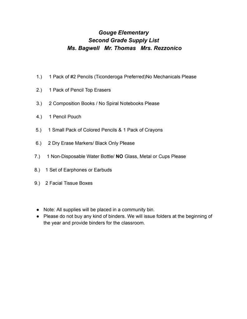 Supply list